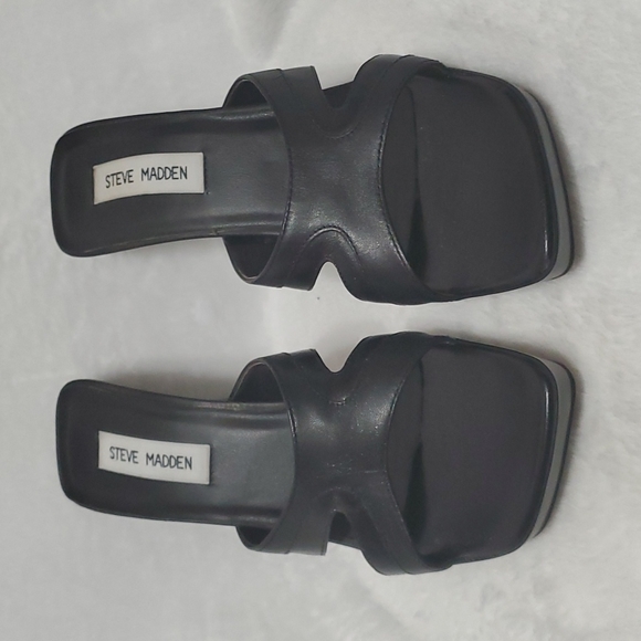 STEVE MADDEN Open toe block heel sandal 8.5M black (Ss12) - Picture 2 of 8